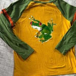 Lands' End Green and Gold Frog Long Sleeve Tee. Size sm (6/7)